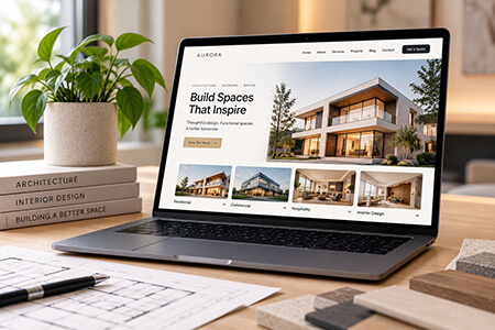 Website showcasing project work on a laptop