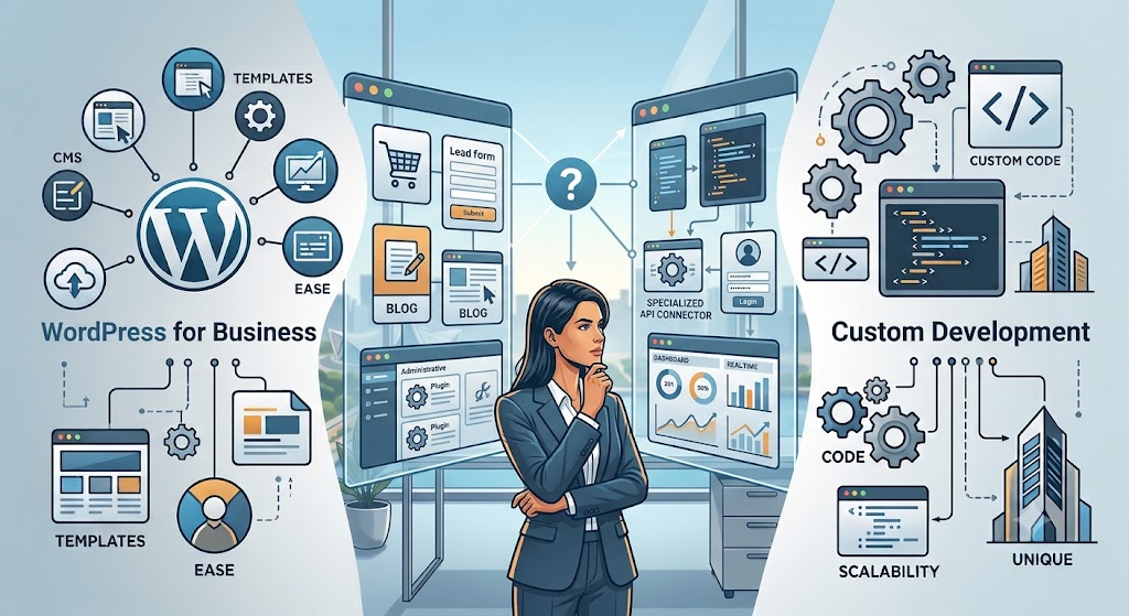 WordPress vs custom website comparison for Ahmedabad businesses